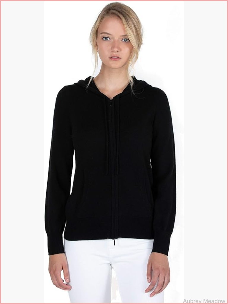 100% Cashmere Long Sleeve Zip Hoodie Cardigan Sweater